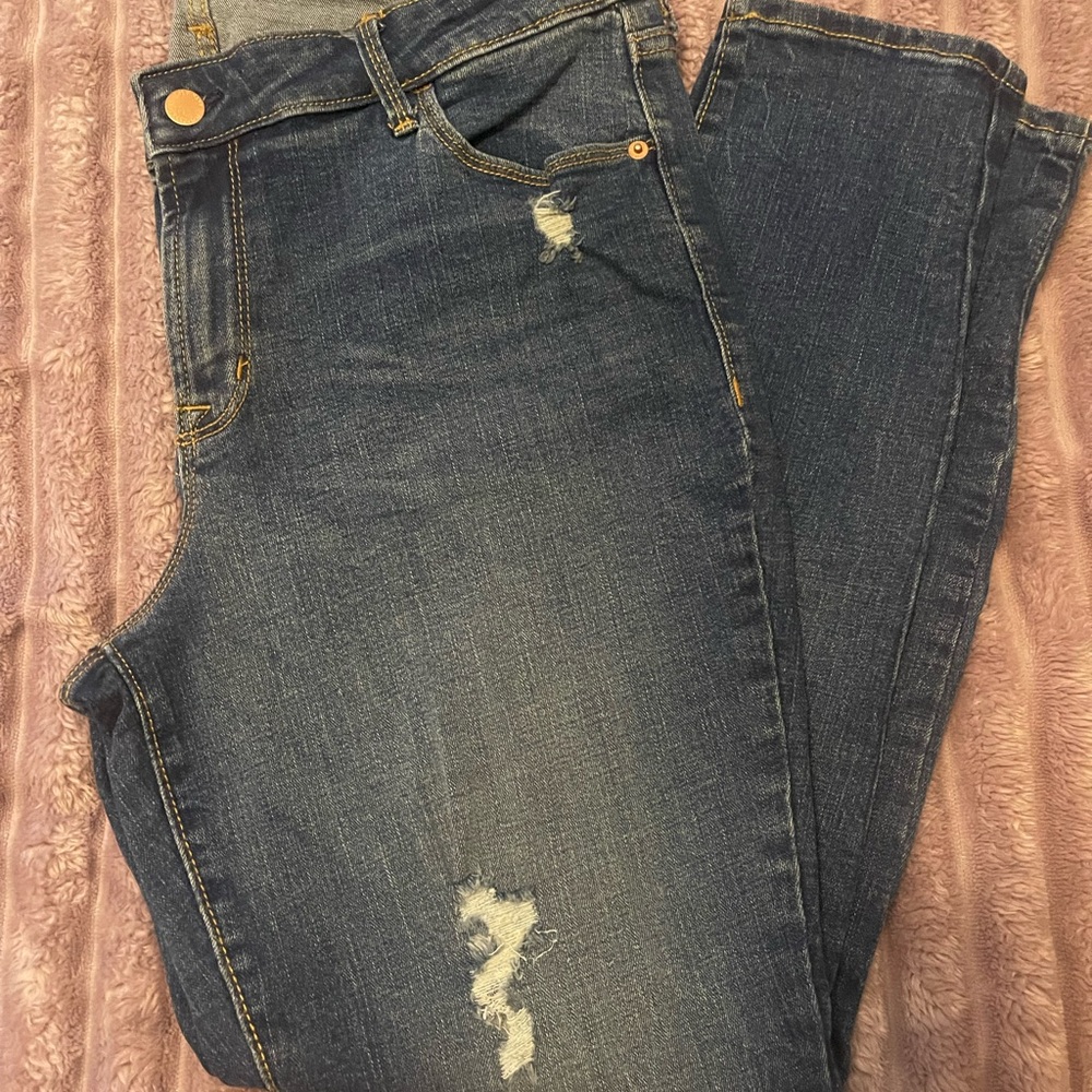 Old Navy Dark Blue Straight Leg Jeans with Distressed Detail